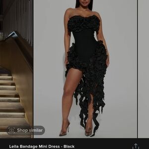 Fashion Nova Black Strapless Asymmetrical Cocktail Dress